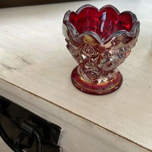 Red Carnival Glass Toothpick Holder